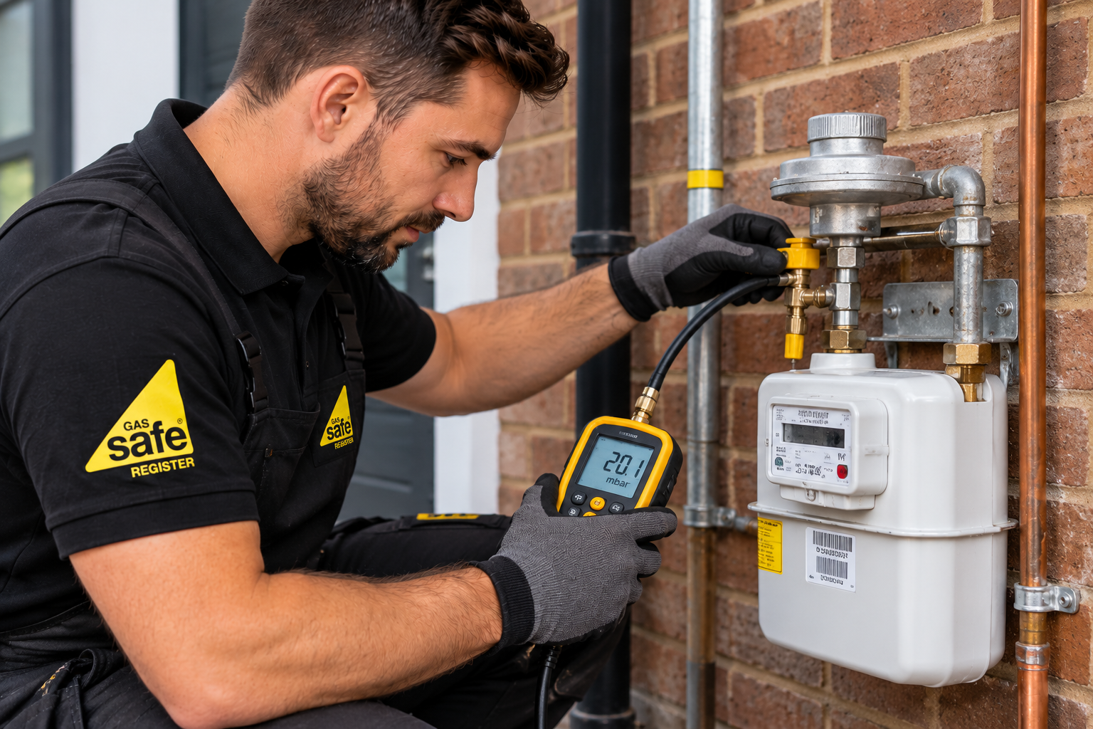 Gas Safe registered engineer carrying out a gas boiler safety inspection in a London property
